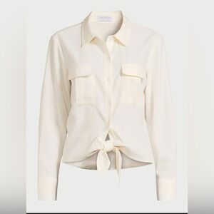 Sofia Vergara Linen Blend Tie Front Button Down Top Size M NWT